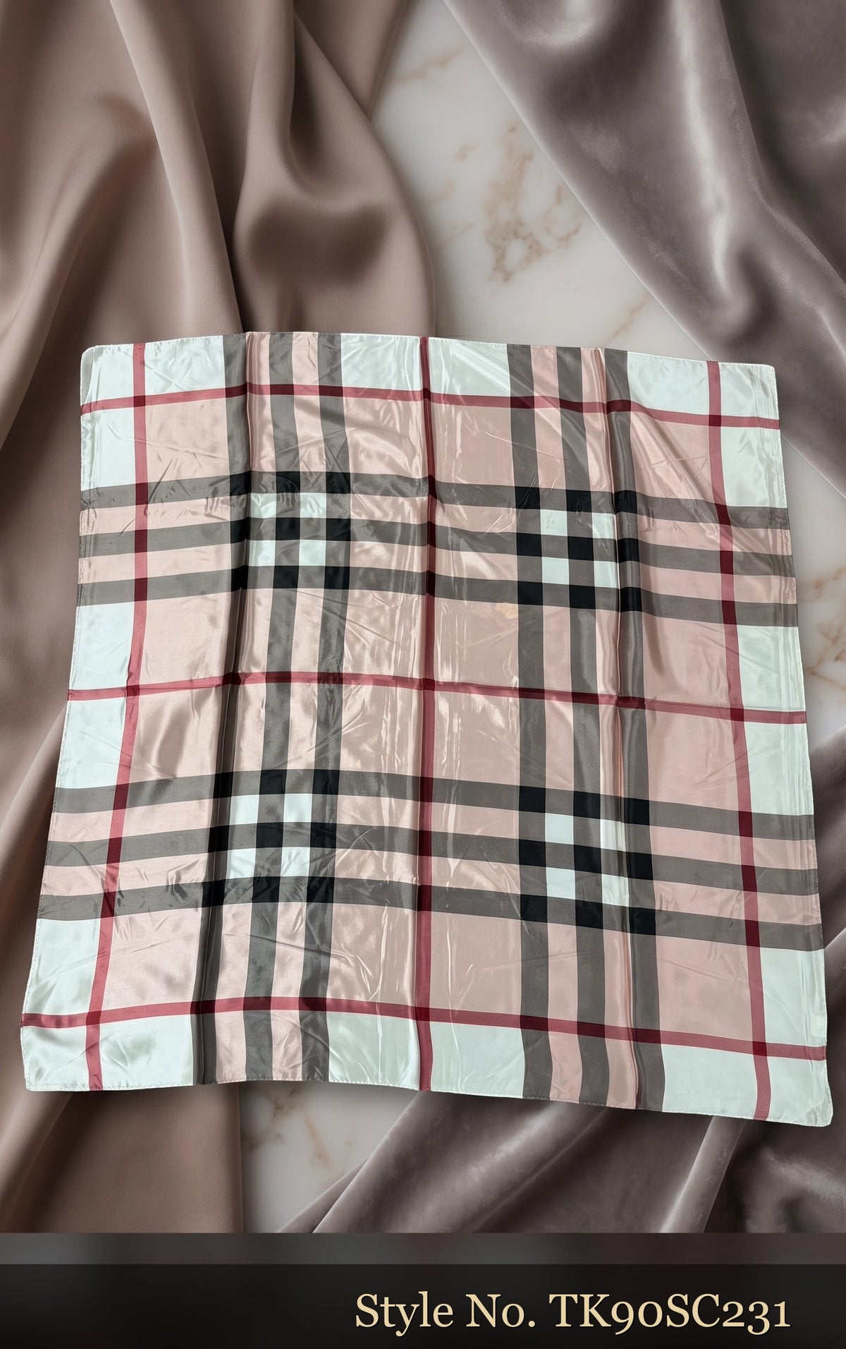 Beige Plaid Scarf with Red and Black Lines – TK90SC231