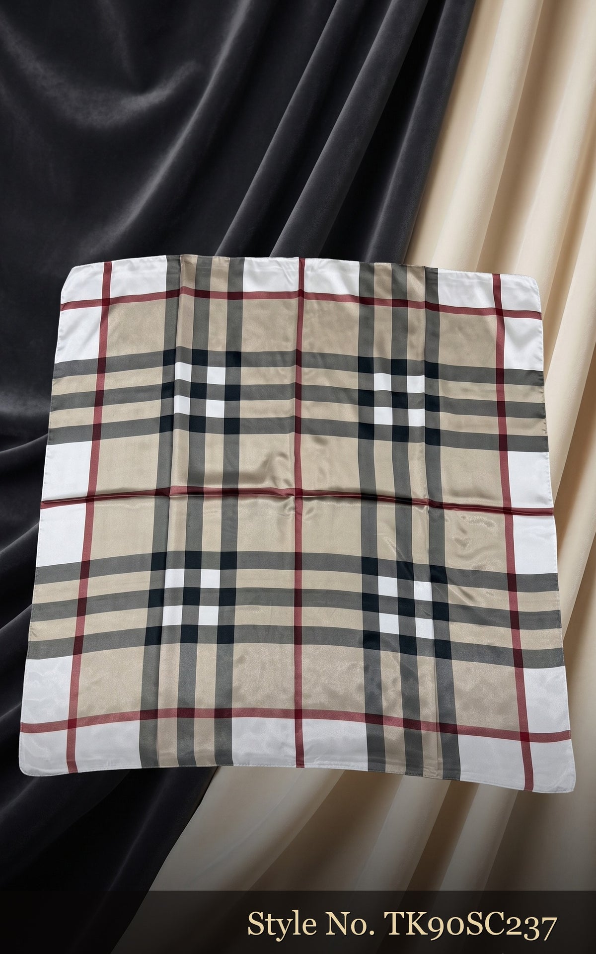 Ivory Plaid Scarf with Red and Black Check Lines – TK90SC237