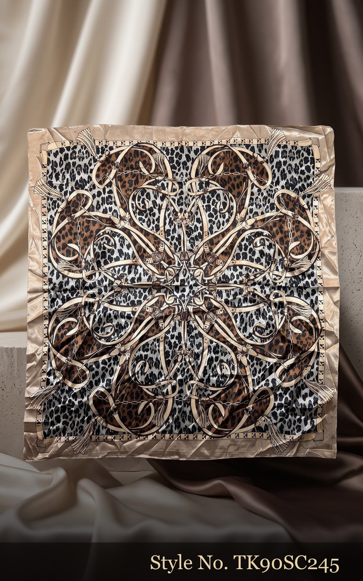 Brown and Ivory Scarf with Dense Ornamental Pattern – TK90SC245