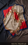 Red and Blue Scarf with Ivory Floral and Geometric Panels – TK90SC248