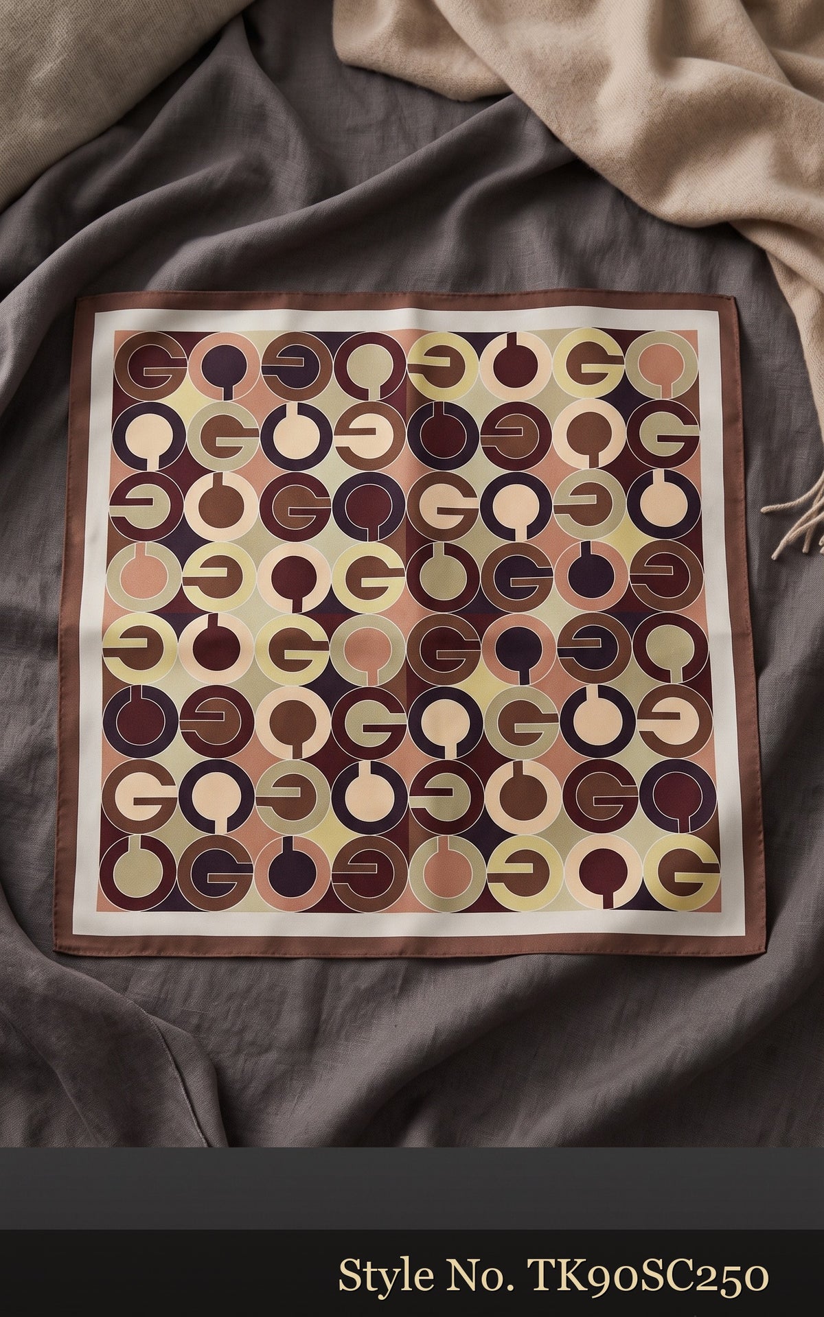 Cream Scarf with Brown Circular and Letter-Style Motifs – TK90SC250