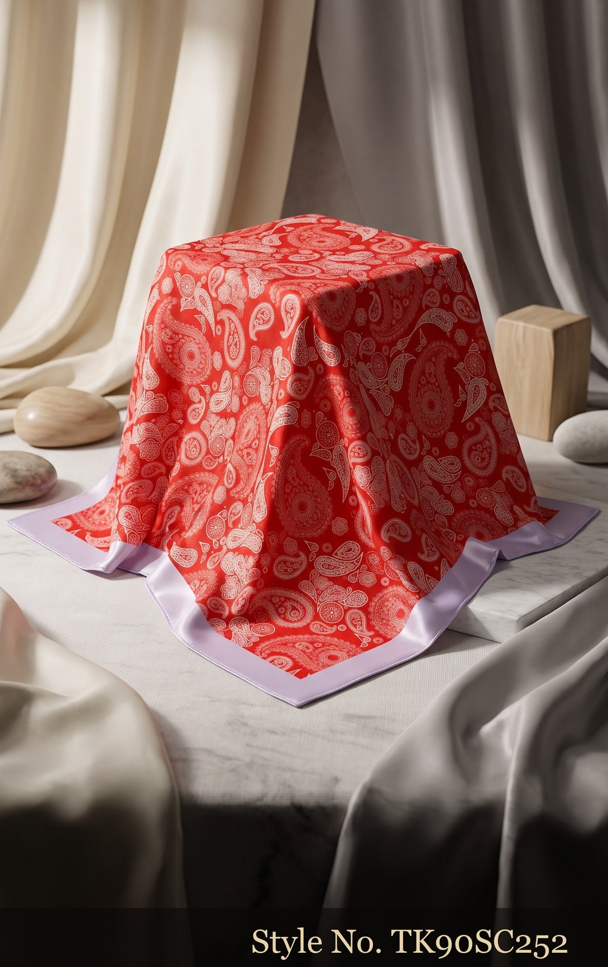Red Scarf with Tonal Paisley and Floral Print – TK90SC252