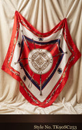 Red, Ivory and Navy Scarf with Compass Medallion – TK90SC253