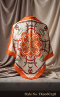 Ivory and Orange Scarf with Linked Medallion Print – TK90SC258