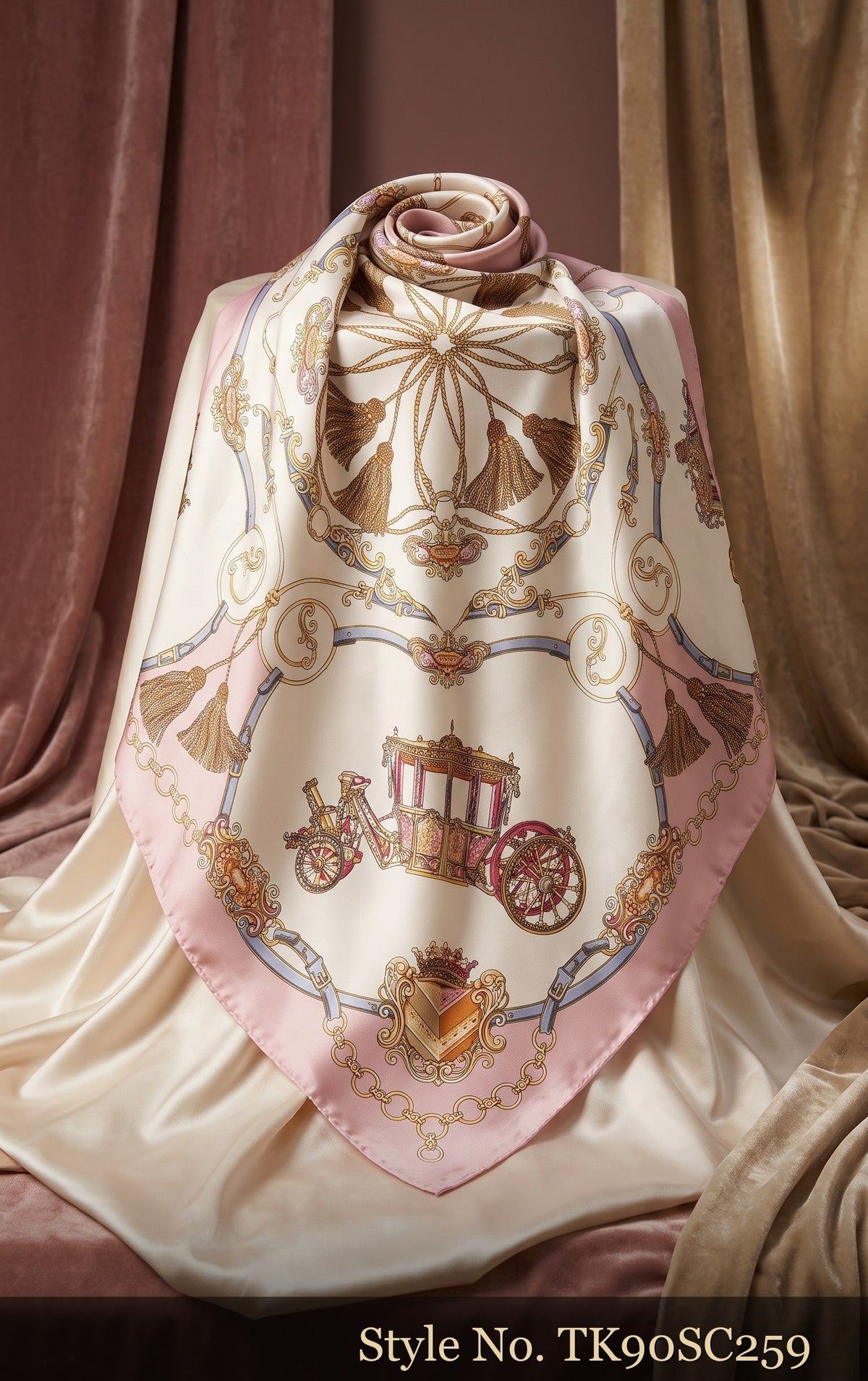 Blush Scarf with Ivory Floral and Chain Motifs – TK90SC259