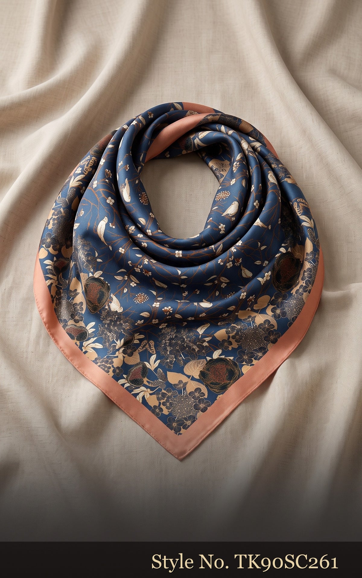 Navy Scarf with Small Ivory Floral Motifs – TK90SC261
