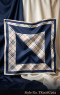 Navy and Ivory Scarf with Geometric Plaid Panels – TK90SC262