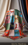 Colorful Patchwork Scarf with Small Animal Illustrations – TK90SC265