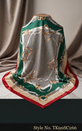 Grey Scarf with Gold Chain Motifs and Green Ornamental Border – TK90SC266