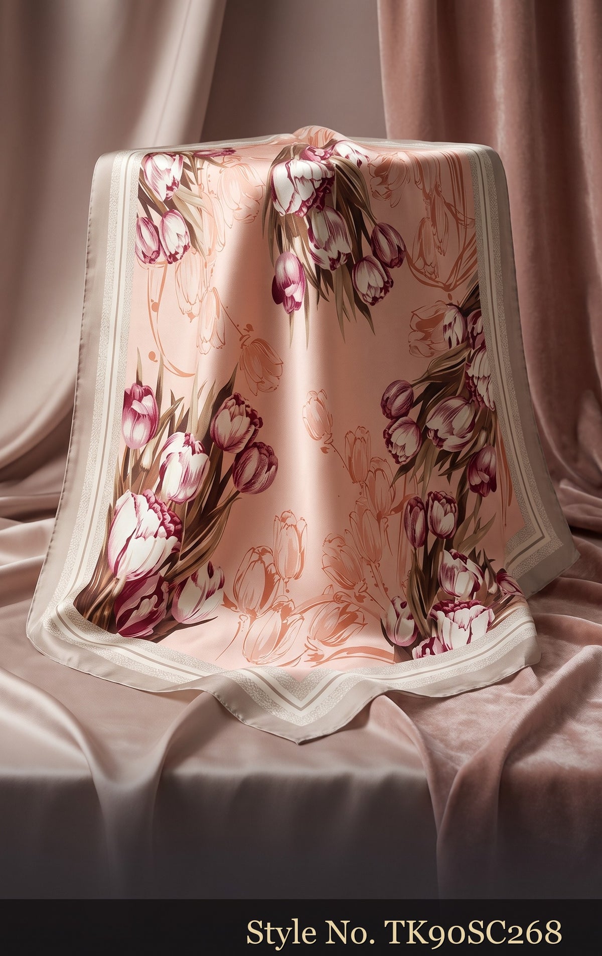 Ivory Scarf with Soft Pink Corner Florals – TK90SC268