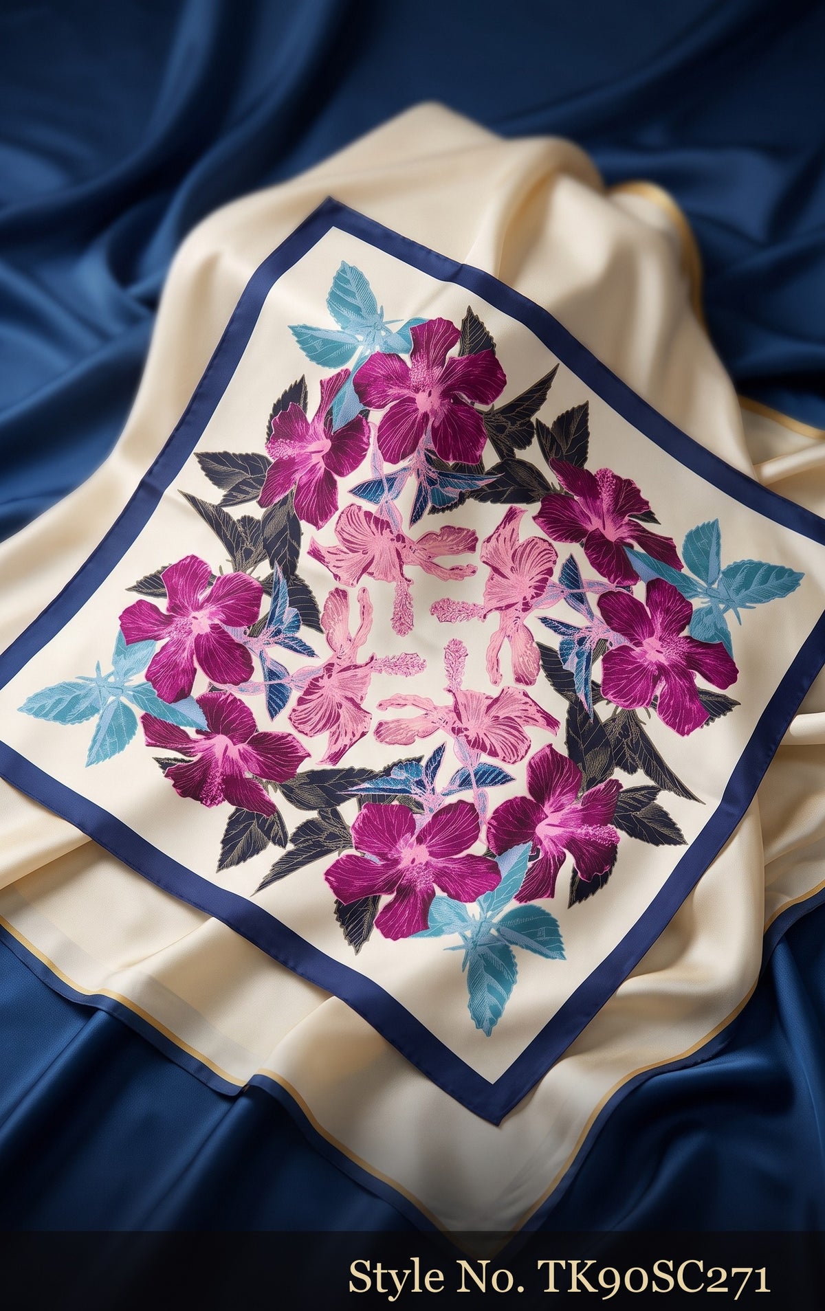 White Scarf with Large Purple and Pink Floral Print – TK90SC271
