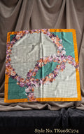 Ivory Scarf with Floral Corners and Teal-Orange Border – TK90SC274