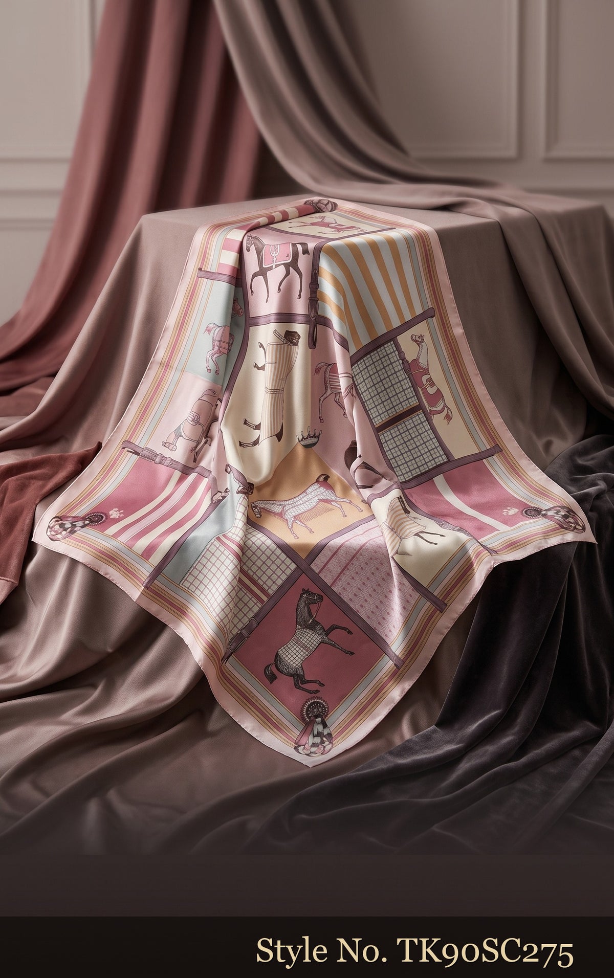 Pastel Plaid Scarf with Small Animal Panels – TK90SC275