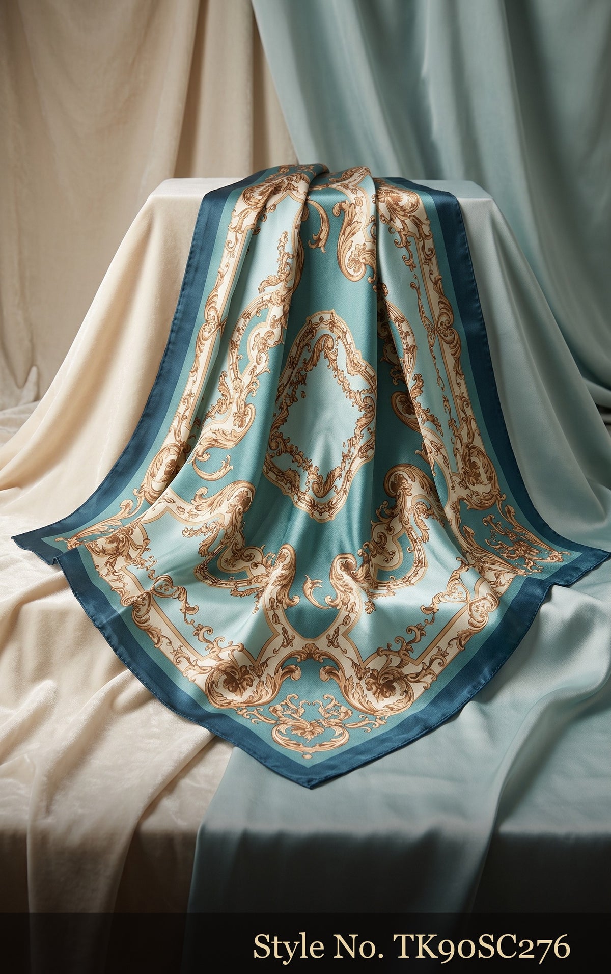 Sky Blue Scarf with Ivory Baroque Chain Print – TK90SC276