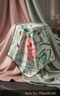 Ivory Scarf with Green Botanical Leaves and Pink Flower – TK90SC281