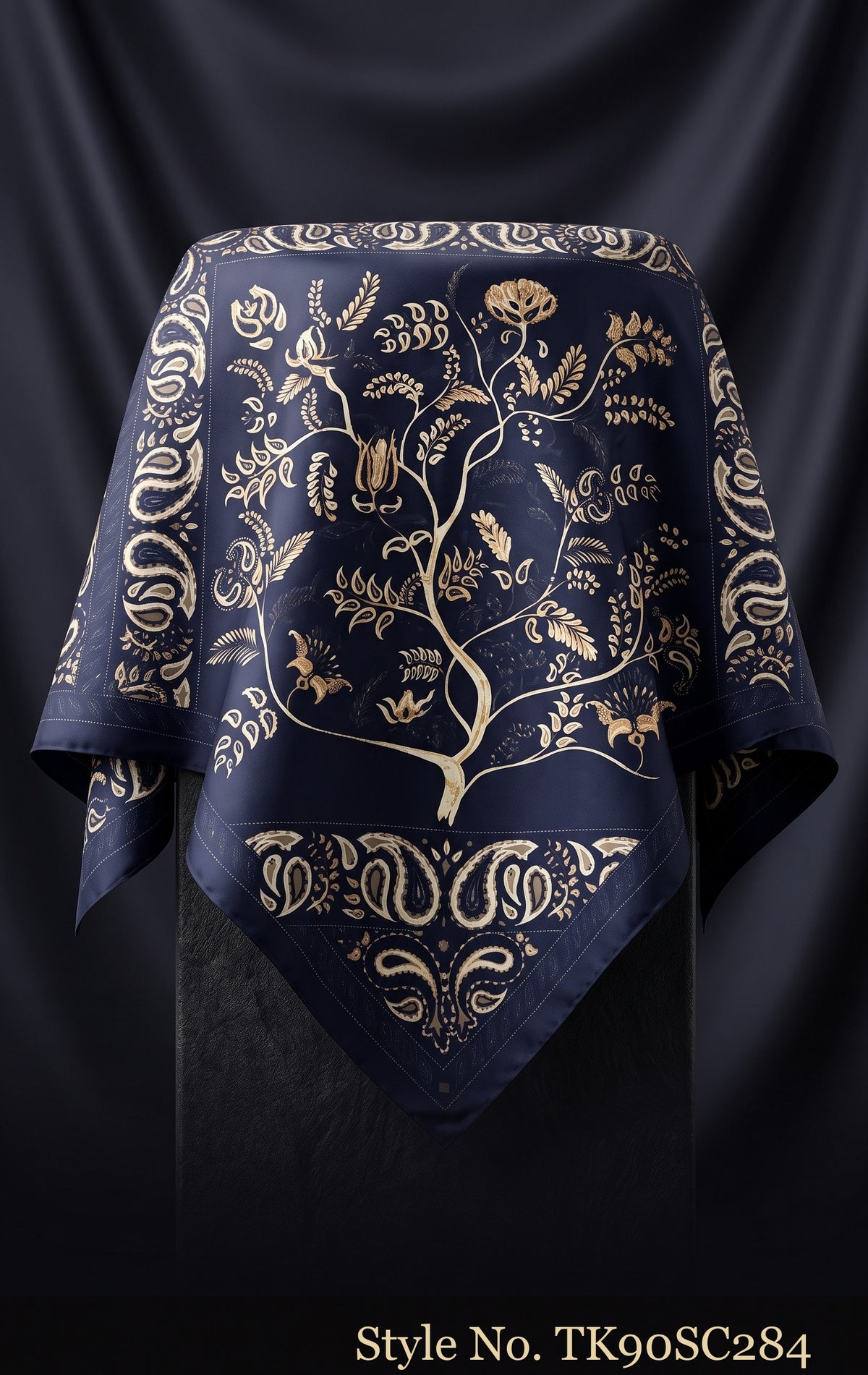 Navy Scarf with Ivory Botanical and Symbol Print – TK90SC284