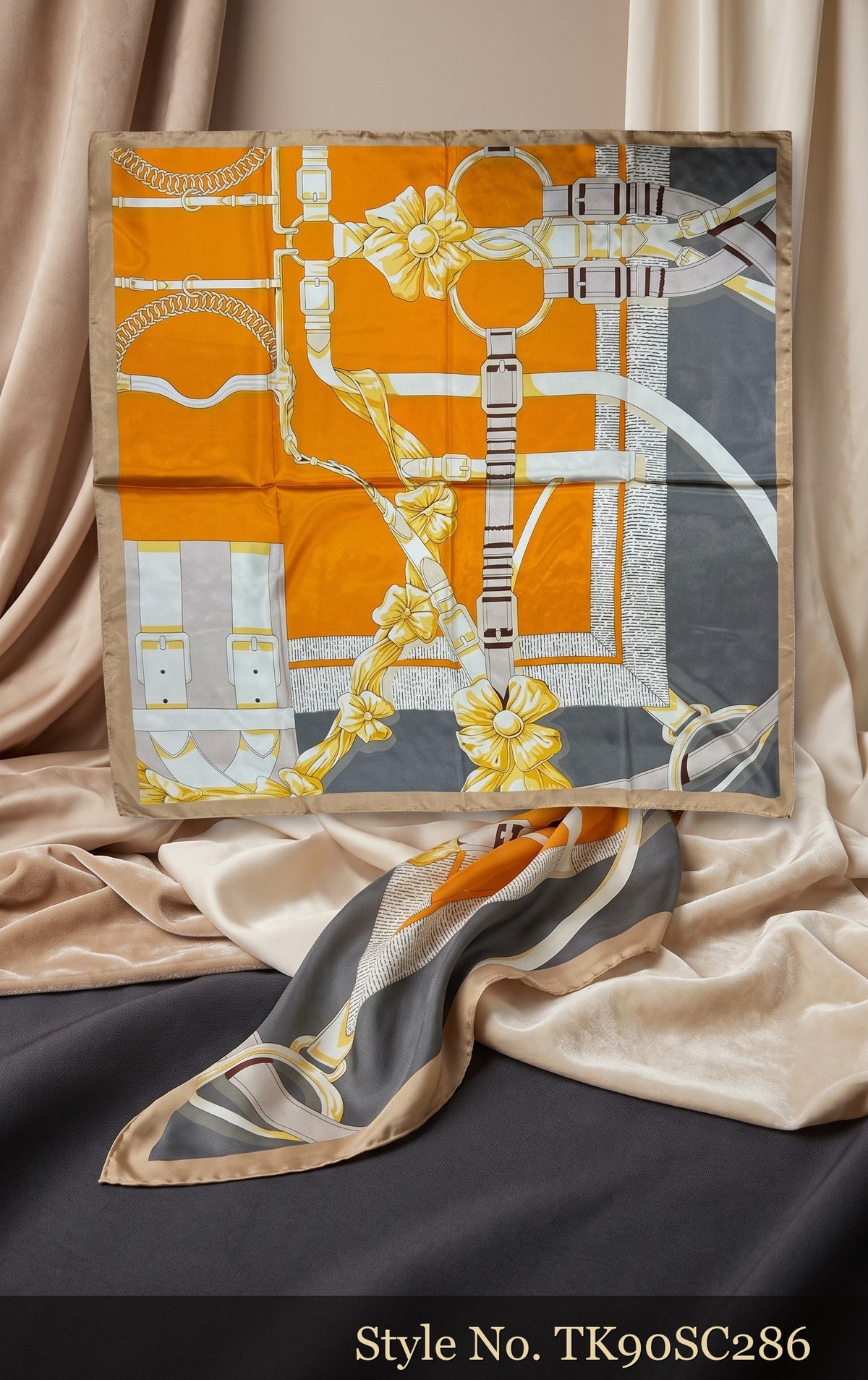 Orange Scarf with Ivory Chain and Floral Motifs – TK90SC286