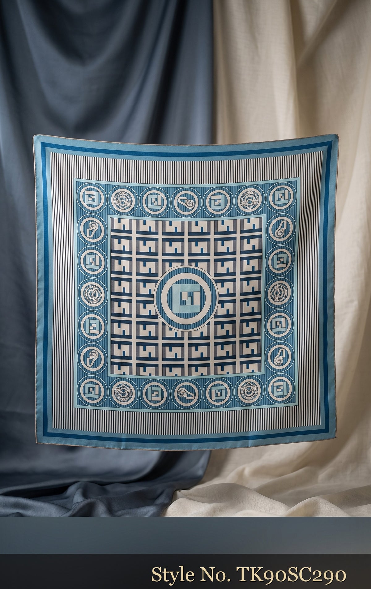 Turquoise Scarf with Framed Geometric Medallion – TK90SC290