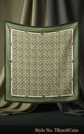 Olive and Ivory Scarf with Repeating Geometric Squares – TK90SC291