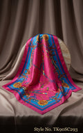 Fuchsia Scarf with Gold Chain Medallion and Blue Border – TK90SC293