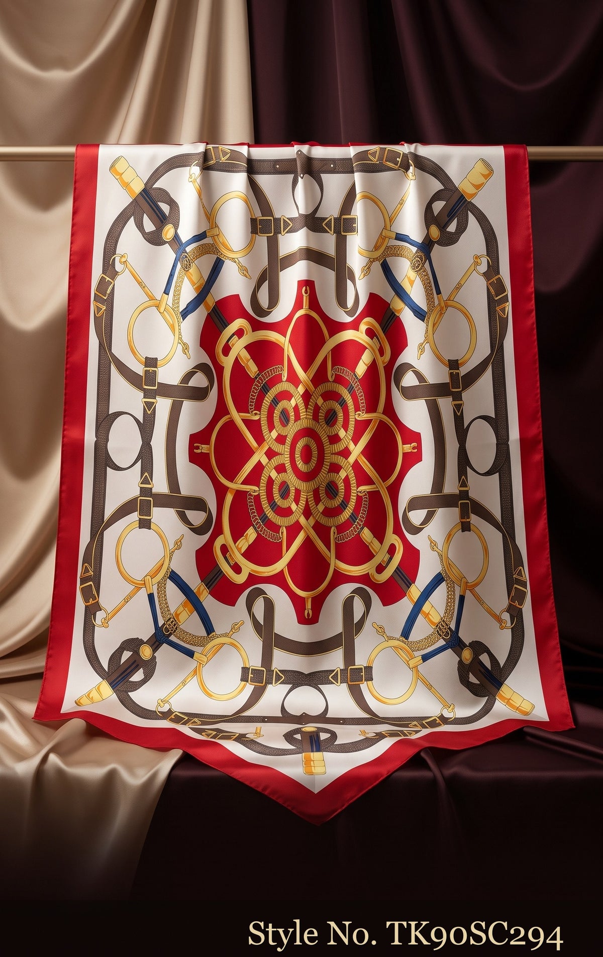 Ivory Scarf with Red and Gold Chain Medallion – TK90SC294