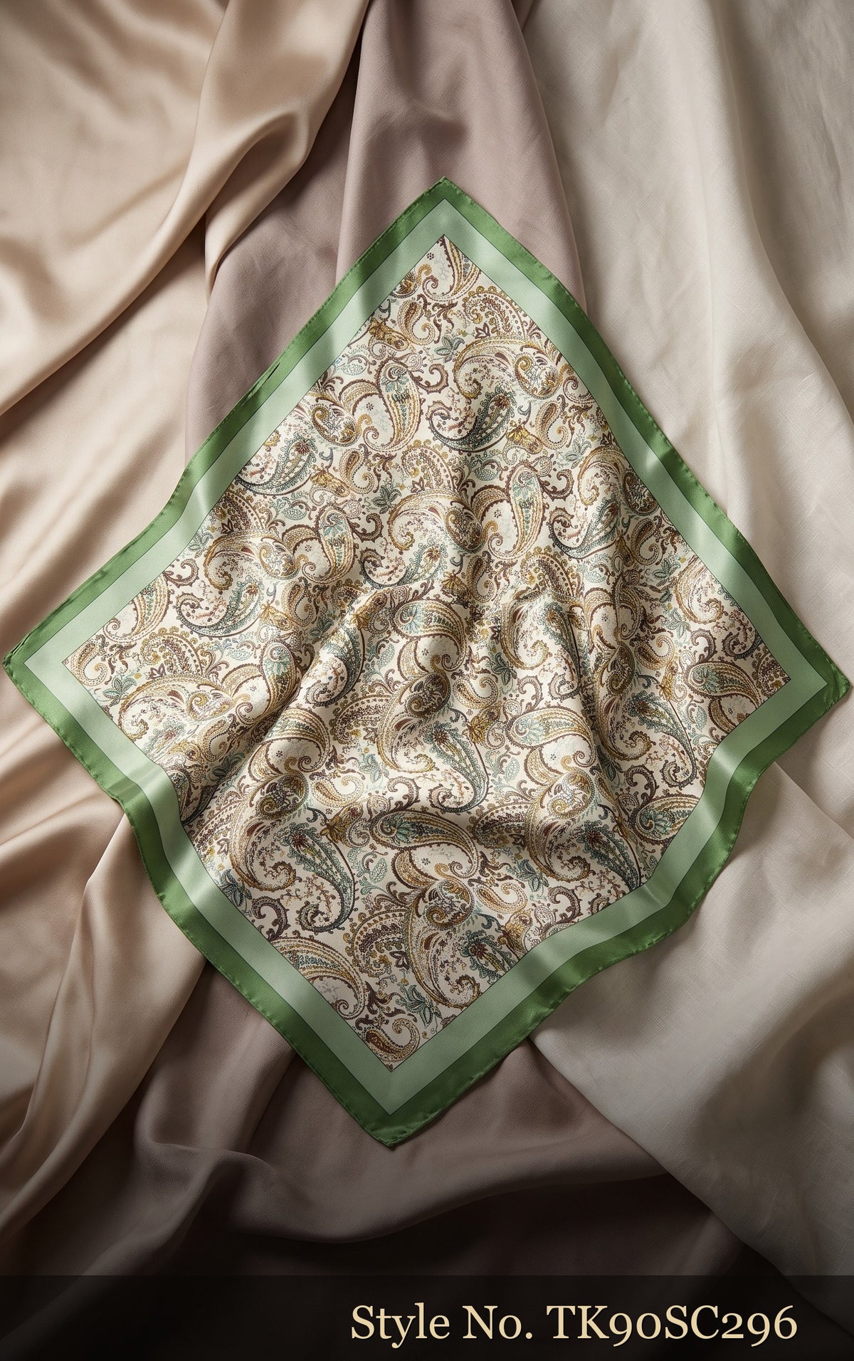 Ivory Paisley Scarf with Sage Green Border – TK90SC296