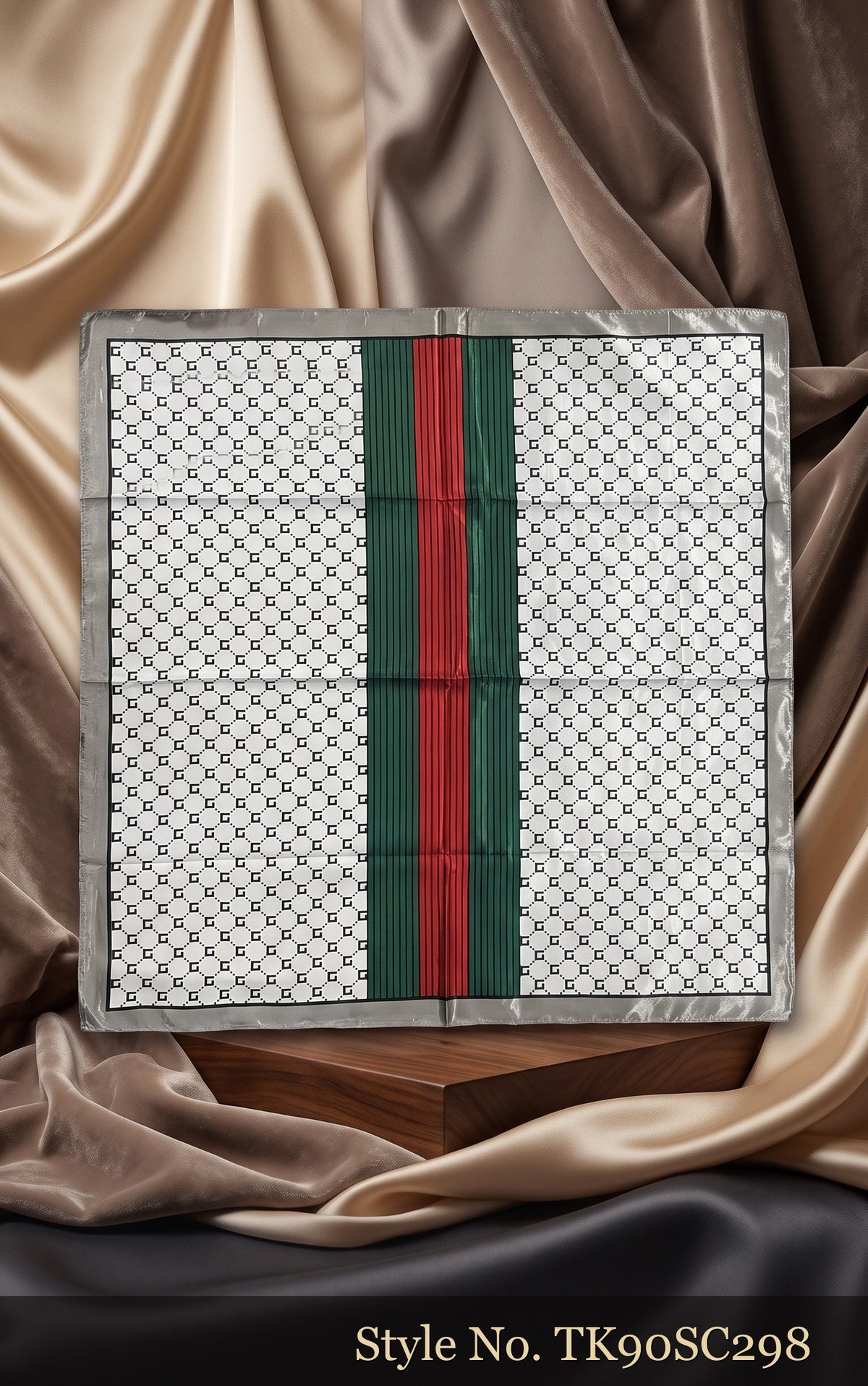 Ivory Check Scarf with Green and Red Center Stripe – TK90SC298