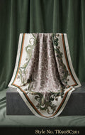 Grey Scarf with Ivory Baroque Pattern and Green Details – TK90SC301