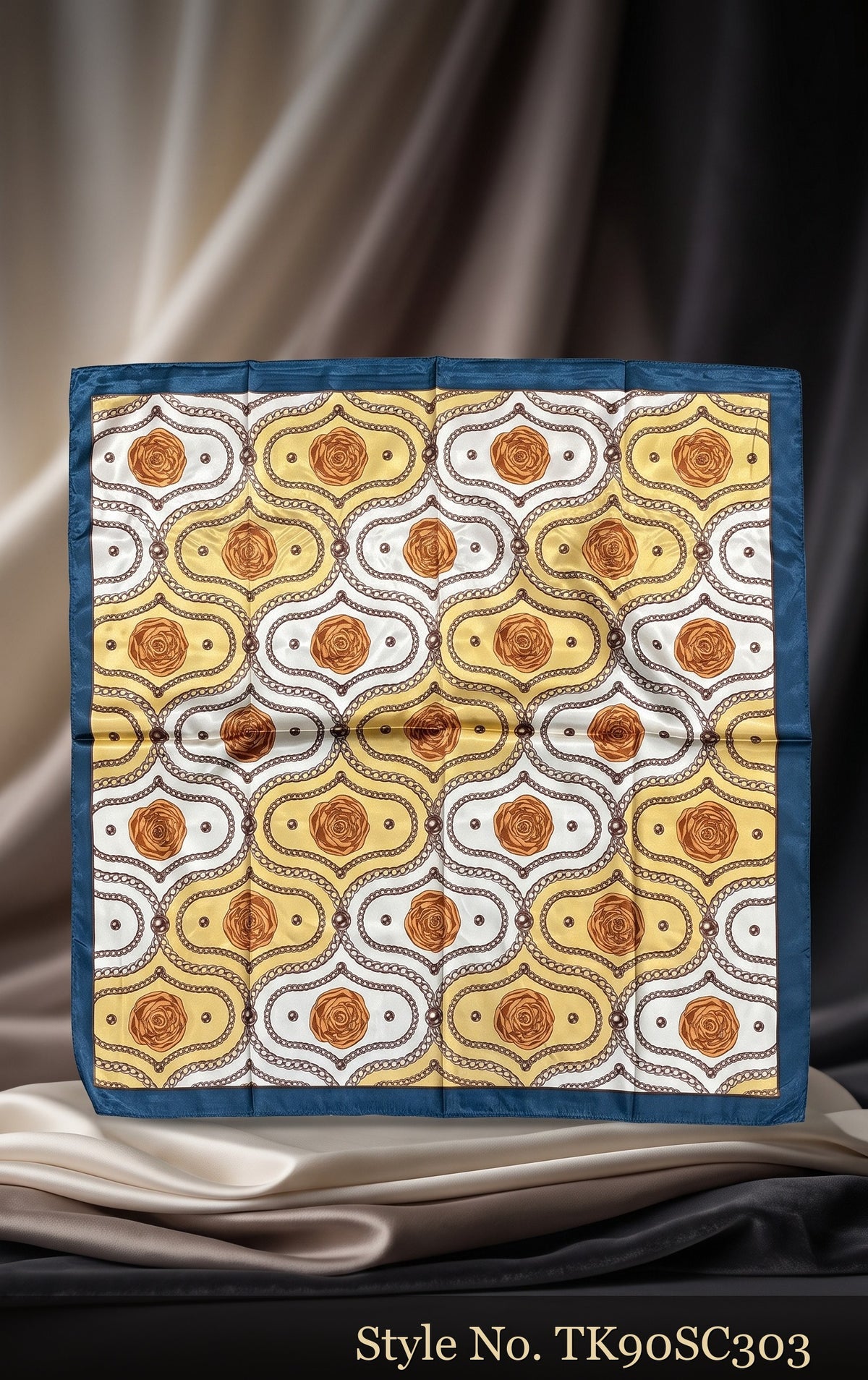 Ivory Scarf with Orange and Navy Rounded Geometric Print – TK90SC303