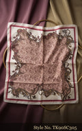 Taupe Scarf with Ivory Baroque Scrollwork and Burgundy Border – TK90SC305