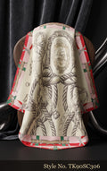 Ivory Scarf with Grey Botanical Line Art and Red Green Border – TK90SC306