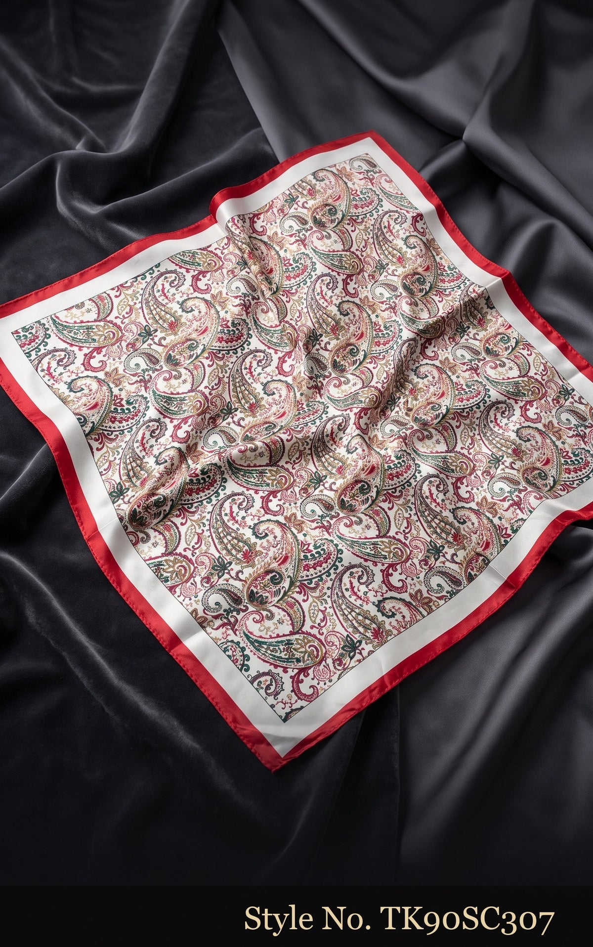 Ivory Scarf with Muted Paisley Print and Red Border – TK90SC307