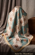 Turquoise Scarf with Ivory and Tan Oval Medallions – TK90SC311