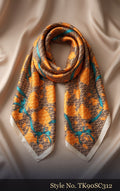 Orange and Teal Scarf with Abstract Floral Blocks – TK90SC312