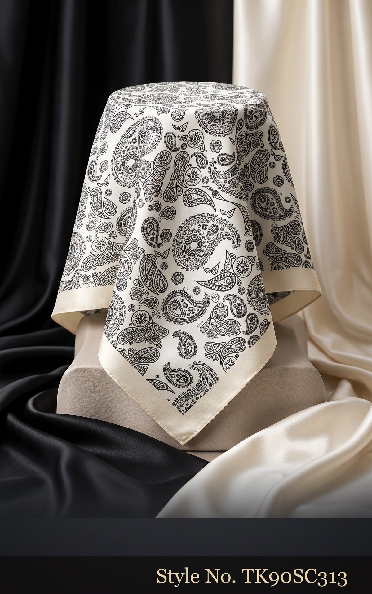 Charcoal Scarf with Dense Grey Ornamental Print – TK90SC313