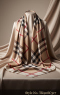 Beige Plaid Scarf with Red and Navy Check Lines – TK90SC317