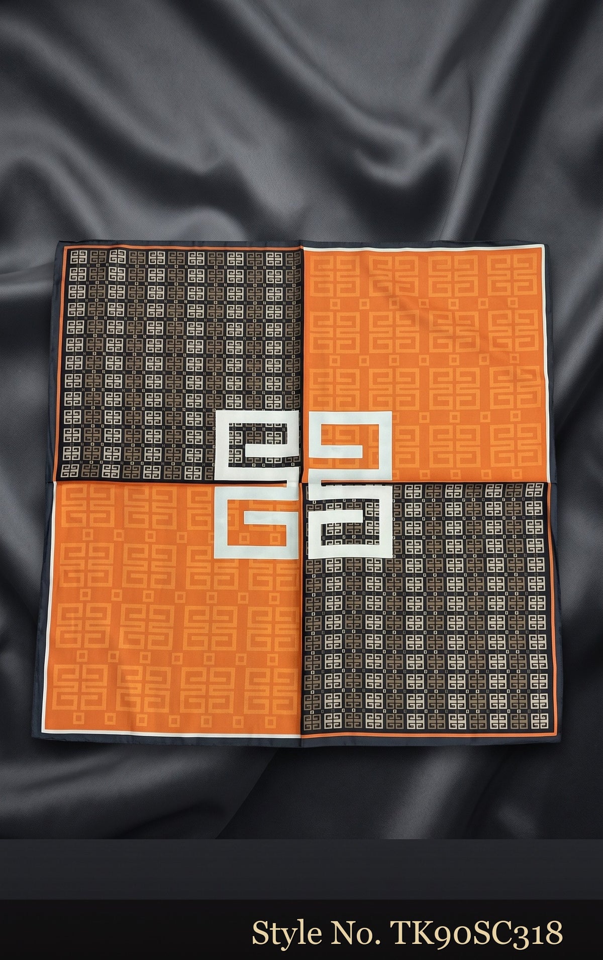 Orange and Charcoal Four-Panel Geometric Scarf – TK90SC318