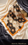 Ivory Scarf with Black and Orange Linked Circle Pattern – TK90SC319