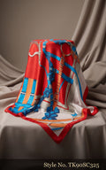 Red and Blue Scarf with Chain-Inspired Graphic Panels – TK90SC325