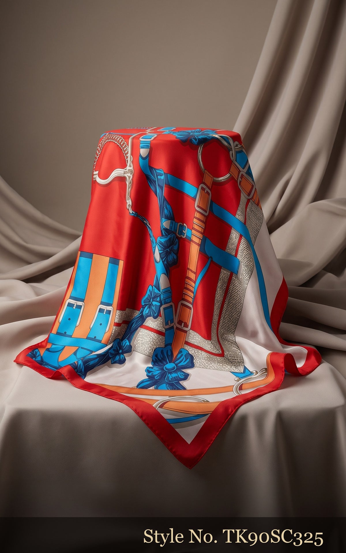 Red and Blue Scarf with Chain-Inspired Graphic Panels – TK90SC325