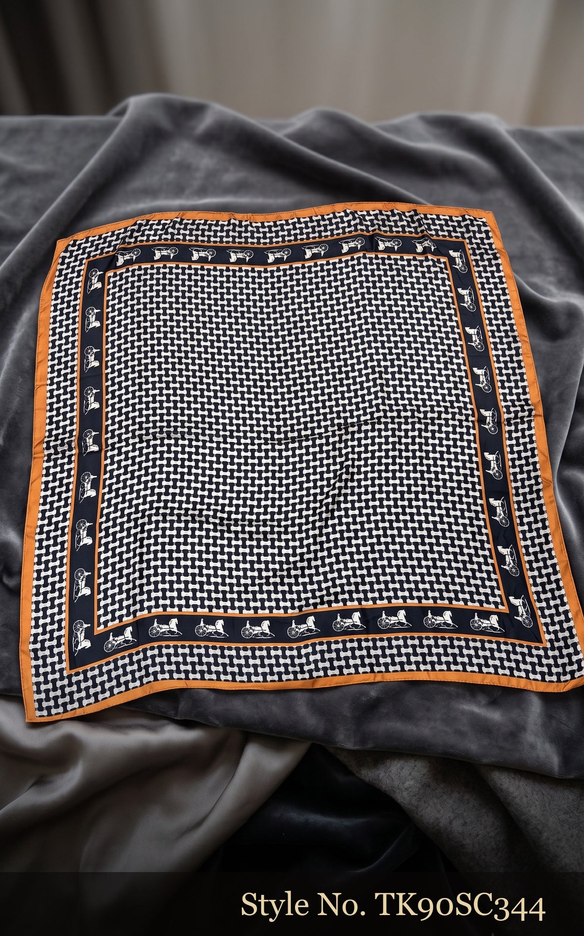 Charcoal Dotted Scarf with Orange Geometric Frame – TK90SC344