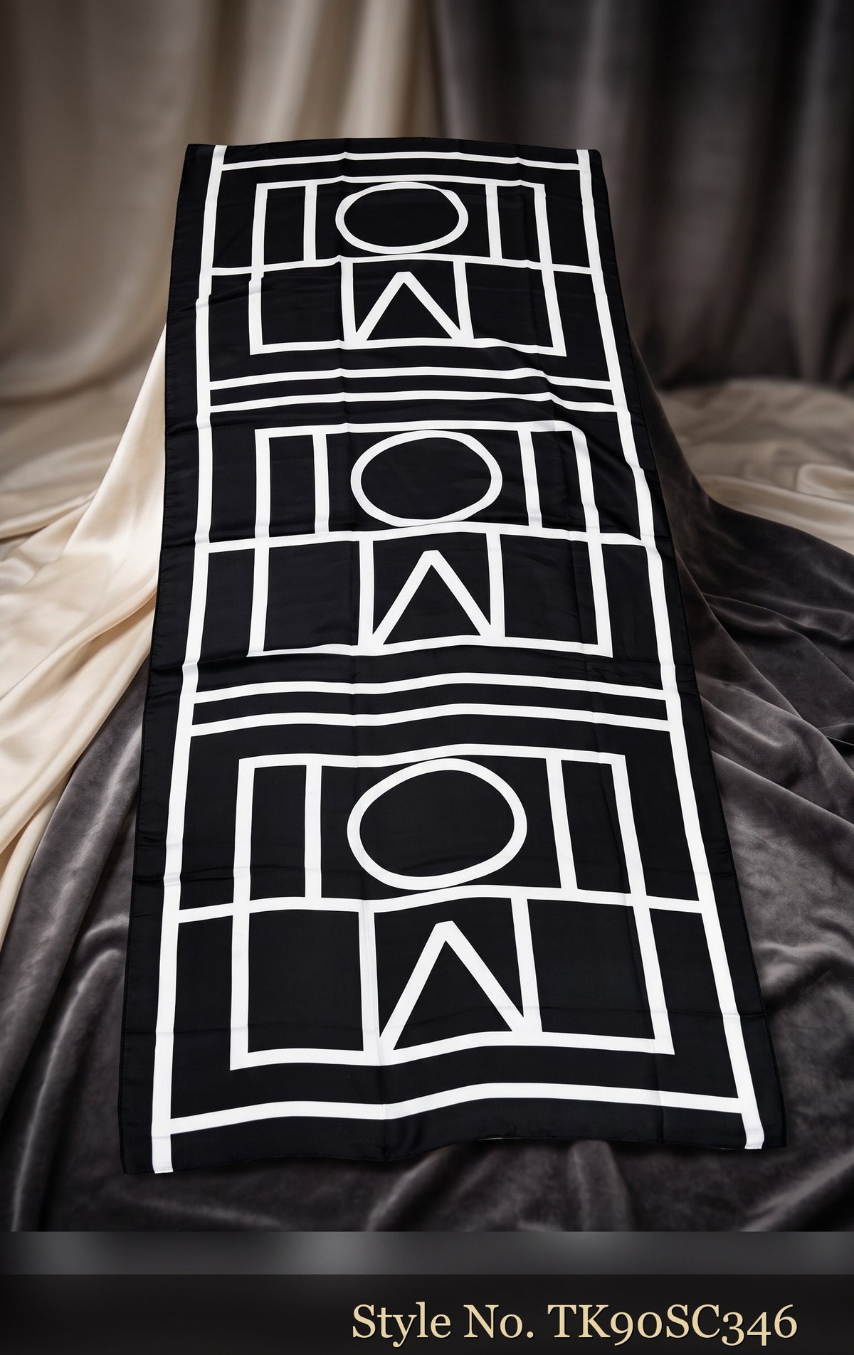 Black and White Scarf with Abstract Geometric Grid – TK90SC346