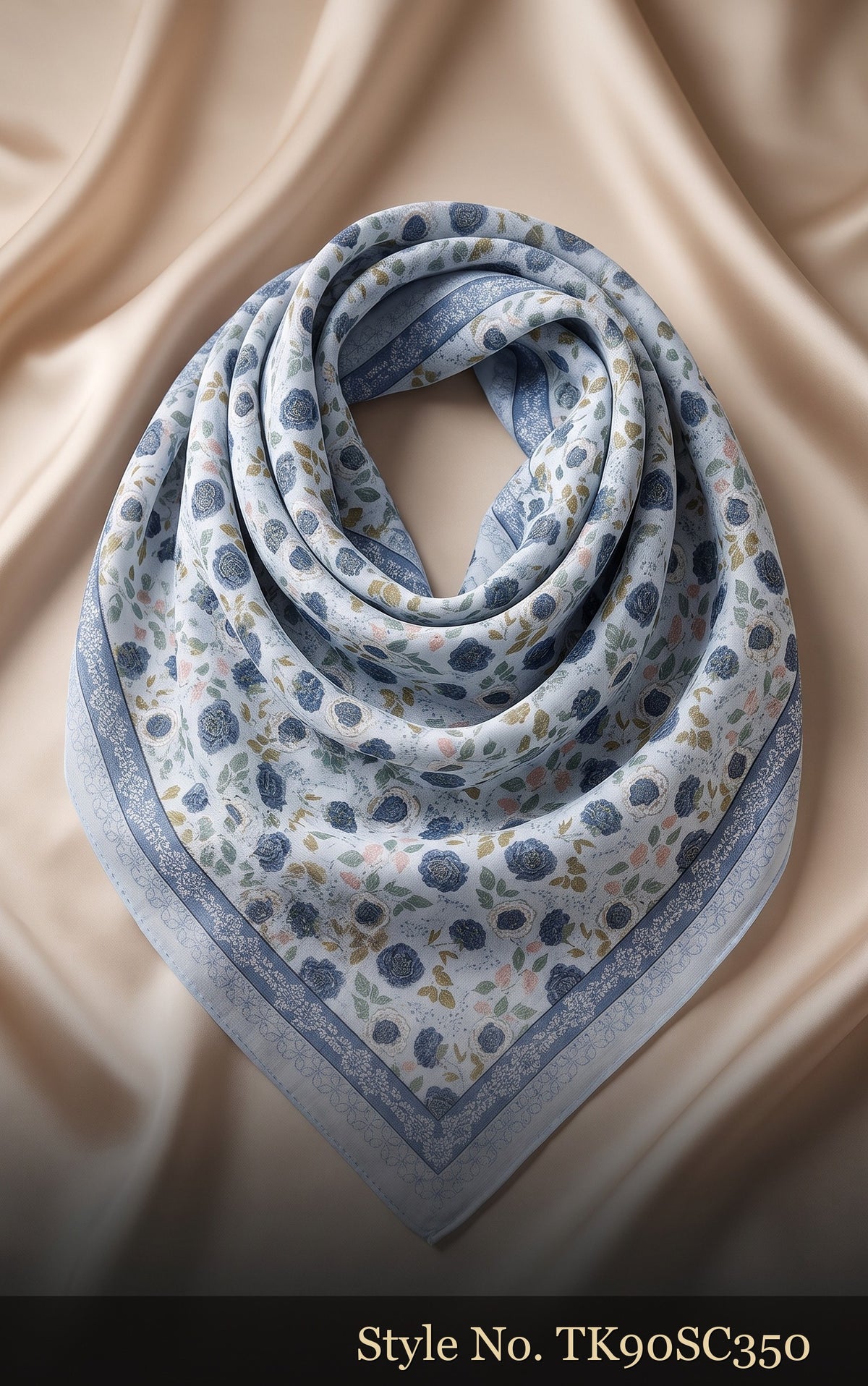 Ivory Scarf with Tiny Blue and Yellow Floral Motifs – TK90SC350