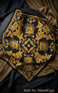 Navy Scarf with Gold Floral Medallions and Yellow Border – TK90SC352
