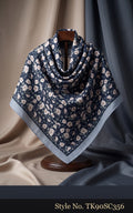 Navy Scarf with Dense Ivory Floral Tile Pattern – TK90SC356