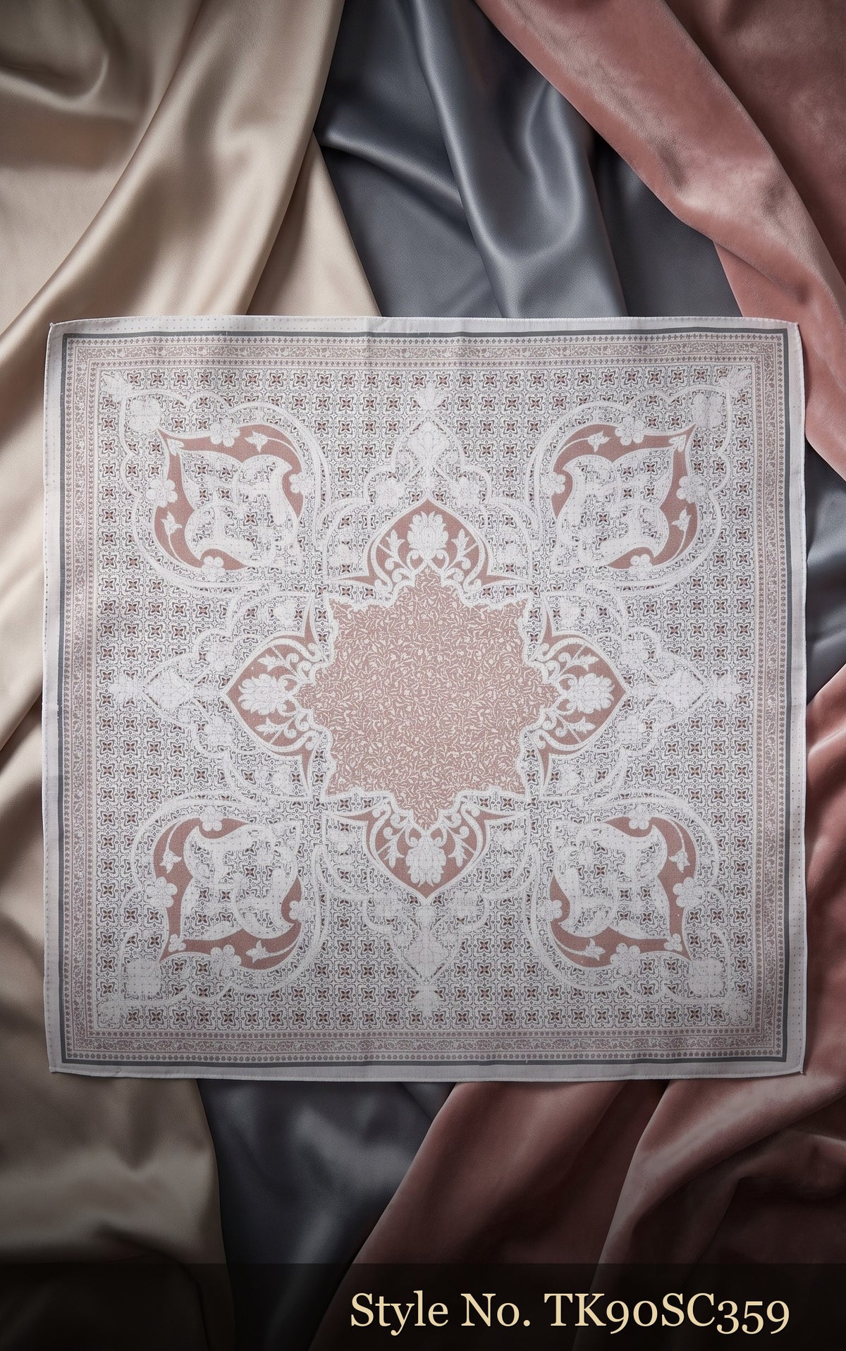 Ivory Scarf with Soft Pink Medallion and Floral Details – TK90SC359