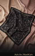 Charcoal Scarf with Tiny Floral Motifs and Ornate Border – TK90SC361