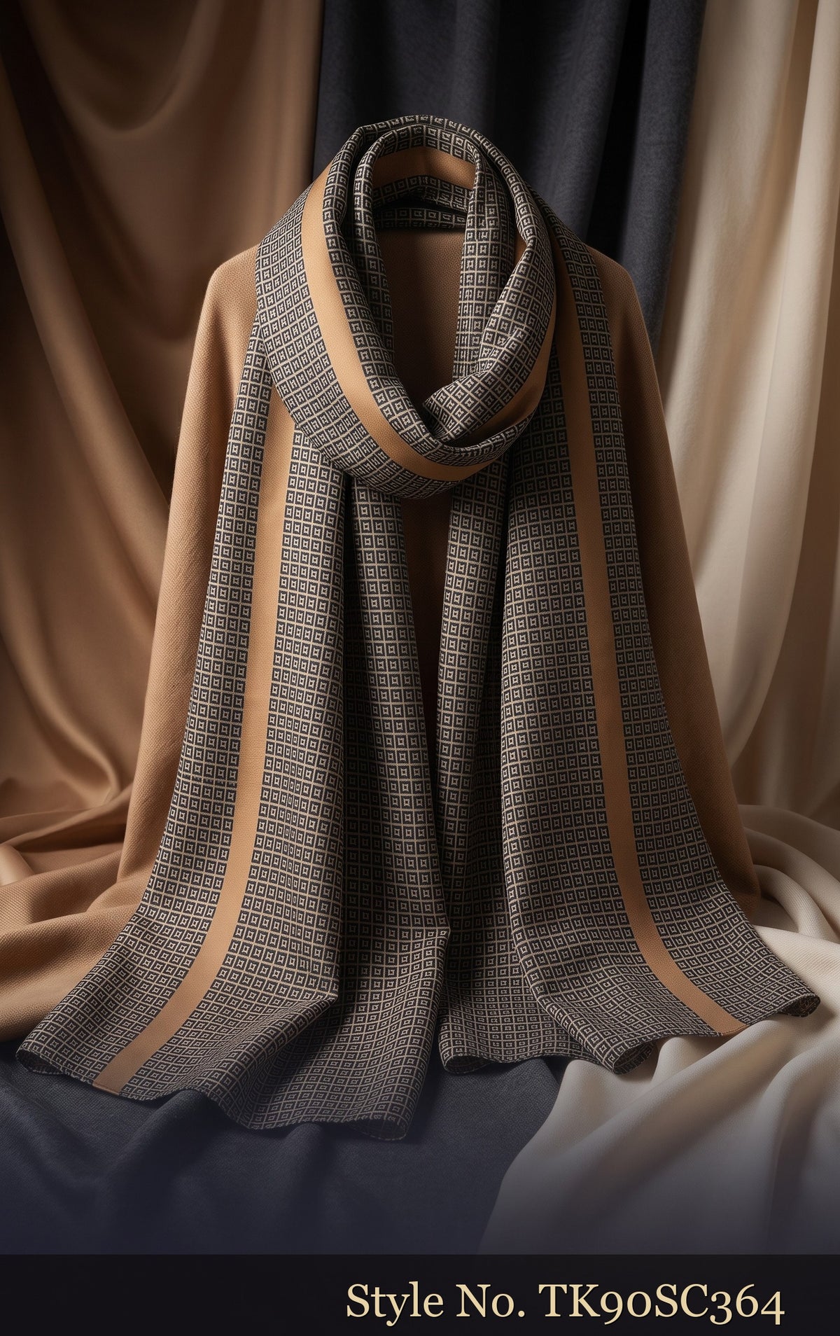 Grey Scarf with Minimal Beige Stripe Detail – TK90SC364