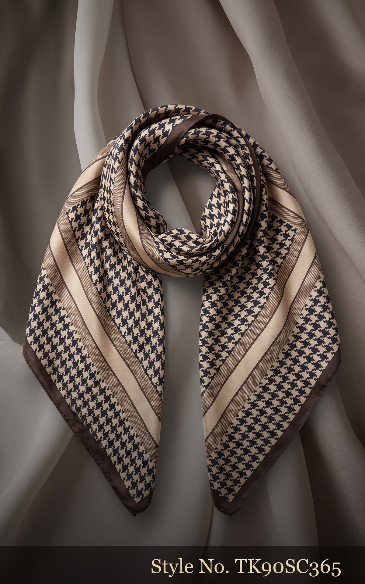 Beige and Grey Scarf with Framed Check Pattern – TK90SC365