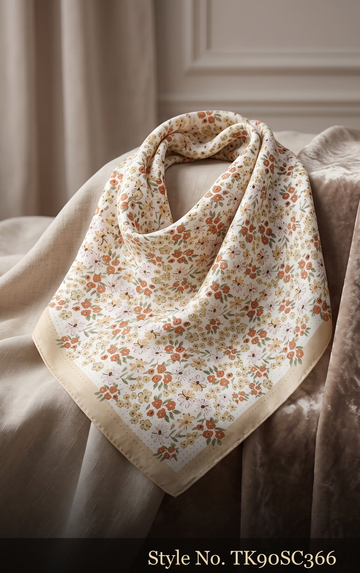 Ivory Scarf with Delicate Multicolor Floral Print – TK90SC366